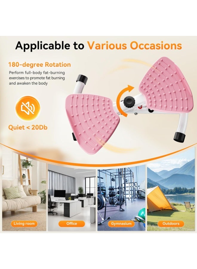 والالا جهاز لف الخصر قابل للتعديل بثلاث مستويات مع درابزين ومدربين للبطن والجذع مع شريط مقاومة ذو سطح محكم، جهاز لف الخصر غير كهربائي للمنزل والمكتب واللياقة البدنية مثالي لتمارين البطن وتعزيز استقرار الجذع، لون وردي - Image 2